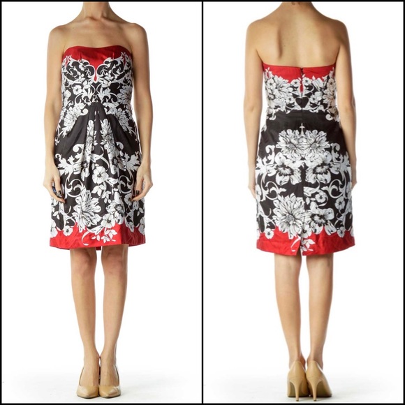 WHBM Silk Floral Jacquard Strapless Corset A-Line Cocktail Party Dress - Picture 3 of 6